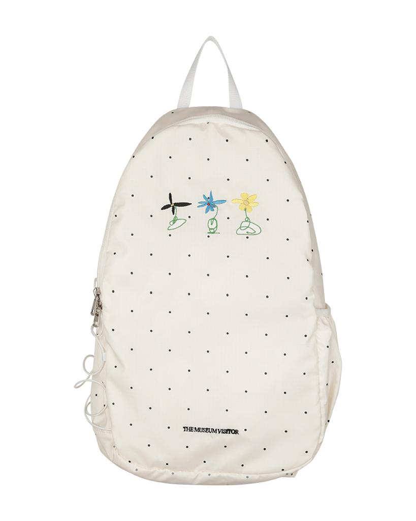 Themuseumvisitor Polka Dot Symbol Embroidered Backpack (White)