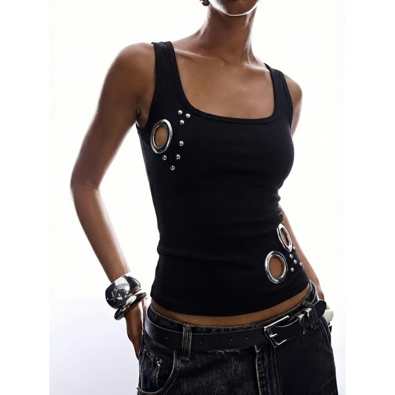 Women S Fitted Sexy Summer Street Style Eyelet Tank Top S чёрный