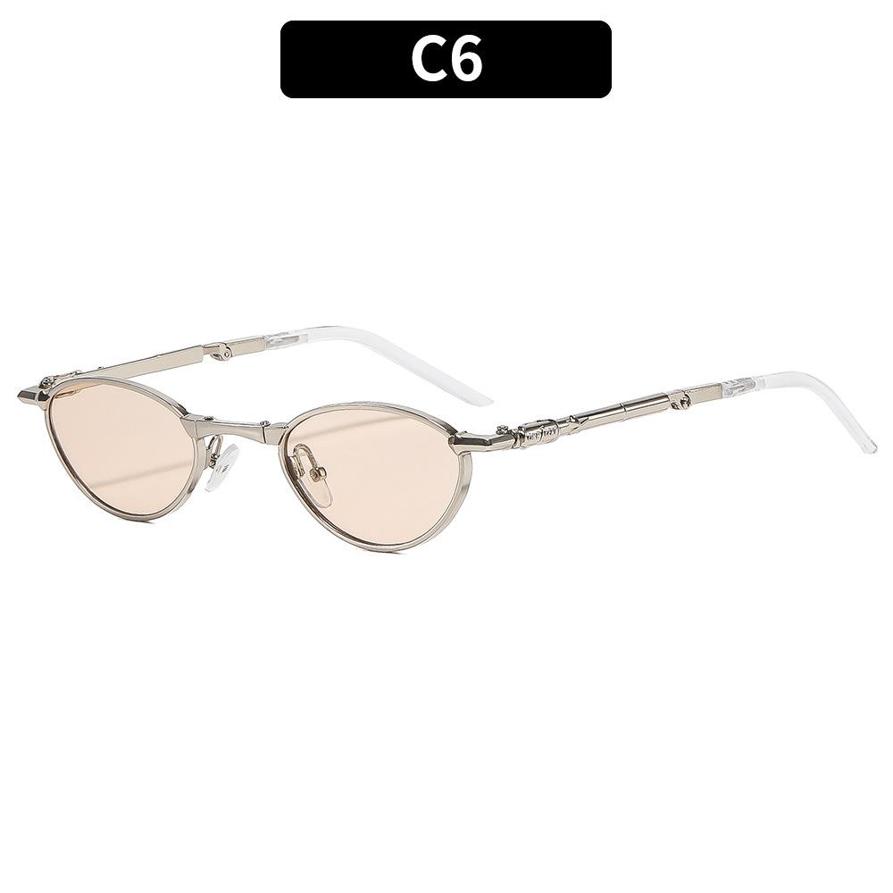 Foldable metal glasses, oval rhinestone-embellished sunglasses—ideal for outdoor travel and street-style looks.