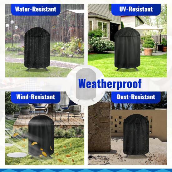 Runde Grillabdeckung mit verstellbarem Kordelzug, strapazierfähig, wasserdicht, winddicht, UV- und wetterbeständig, für den Außenbereich, Grillstaub- und Regenschutz