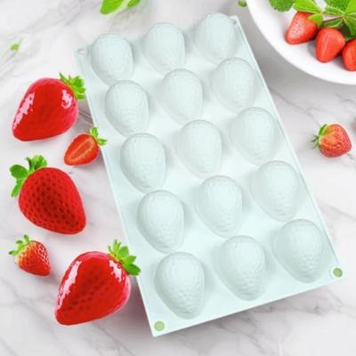 Moule à Gâteau Mousse Fraise 15 Cavités Design 3D Fruit Réaliste Moule Silicone Fruit Réutilisable Qualité Alimentaire Moule Bonbon Biscuit