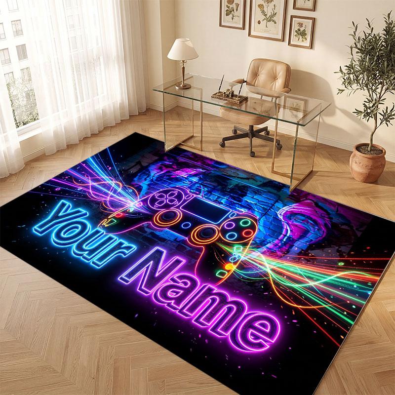 Neon Colorful Theme Crystal Velvet Floor Rug Personalized Custom Name Text Warm Carpet Home Decoration
