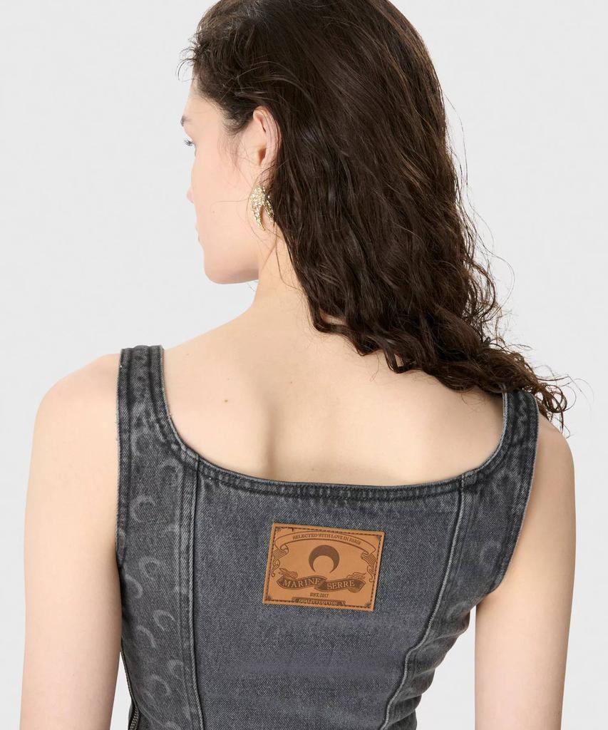Marine Serre (W) Moon Laser Grey Wash Denim Sleeveless Mini Dress Dark Grey Moon Laser Grey Wash Denim Sleeveless Mini Dress Gr90 Dark G