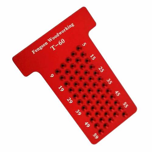 amleso T-Shaped Ruler, 1mm Hole Spacing, Woodworking Scriber, Carpenter's Marking Tool, Template, Red