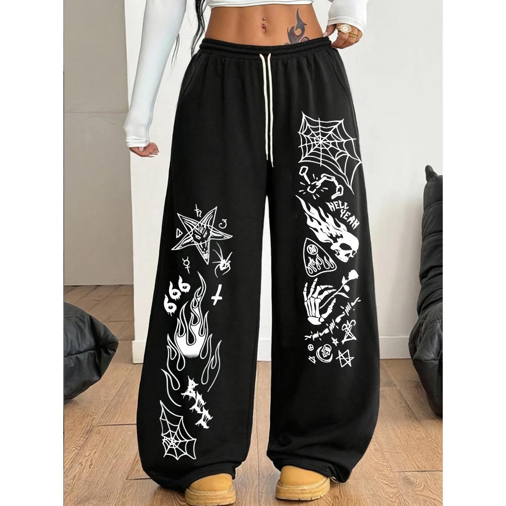 Gothic Punk Rock Elastic Waist Straight Leg Pants Streetwear Fashionable Comfortable Long Trousers