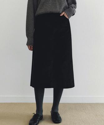 Roeil Corduroy H-Line Midi Skirt - Black