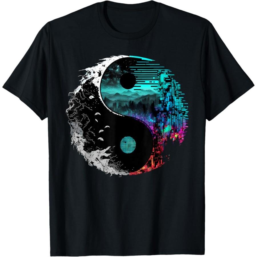 

Harmonious Tees Glitch Yin Yang T-Shirt - Black, Unisex-Adults, Small XXXXXL чорний