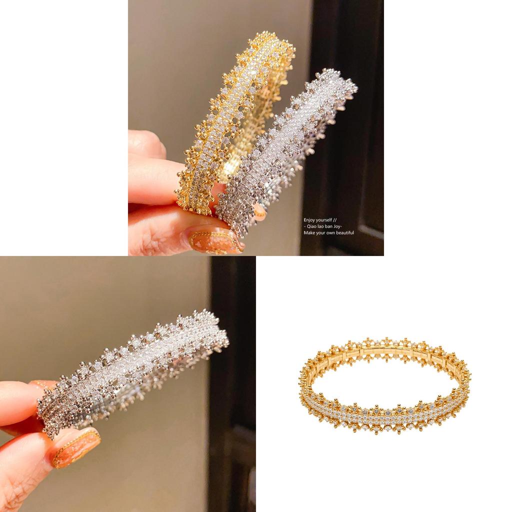 Copper Zircon Flower Edge Bracelet With Gold Plating For Elegant Women
