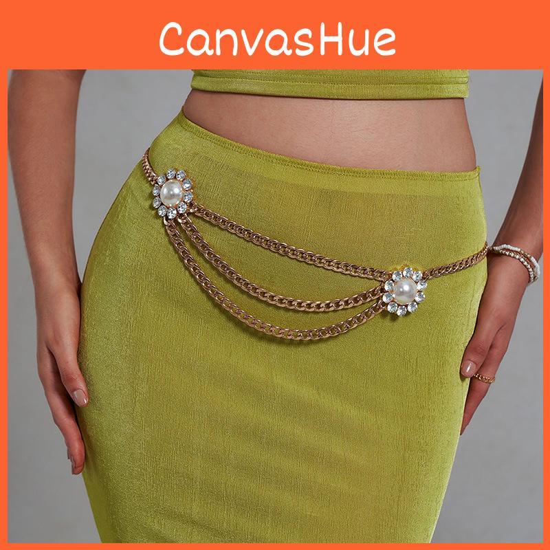 Luxury Artificial Pearl Flower Metal Waist Chain For Women With Chic Style