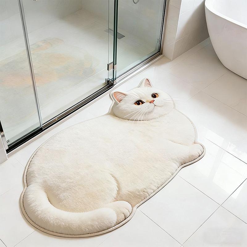 3D Cat Shaped Diatomite Bath Mat Super Absorbent Non-slip Quick Dry Bathroom Doormat For Cat Lover Home Decor
