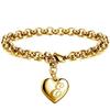 1 StückNeuer Goldfarbener Initialbuchstabe Herzanhänger Armbänder Für Frauen Edelstahl Gliederkettenarmband Mit 26 Buchstaben Graviert