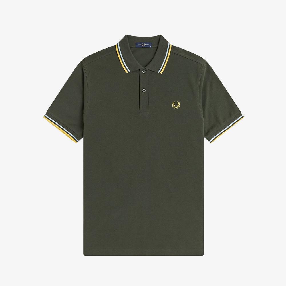 Fred Perry [M3600] Twin Tip Fred Perry Shirt - Hunting Green/Light Ice/Lemon Barley Afpm2613600-05B