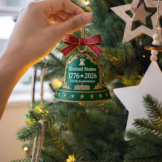 United States 250th Anniversary Bell Ornament Commemorative Patriotic Christmas Tree Metal Bell Hanging Decoration Holiday Party Pendant