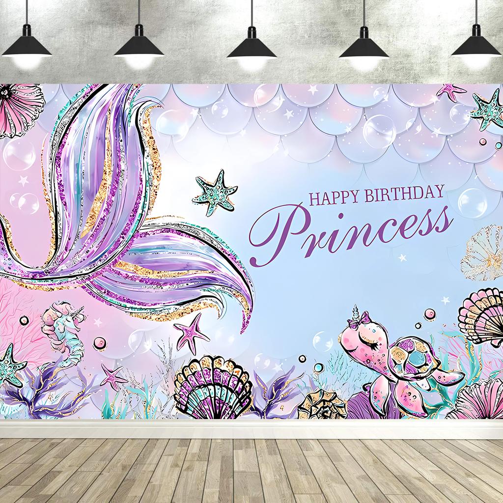 Mermaid Birthday Backdrop Under The Sea Birthday Party Decoration for Girl Purple Glitter  Mermaid Tails Photography Background