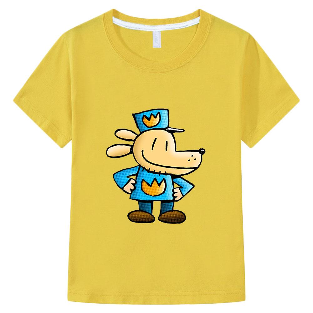 

100% Cotton Dog Man Cartoon Children s T-Shirt Anime Print Kids Tees Cute Boys Girls Tops O-Neck Short Sleeve Summer Toddler 160 жовтий