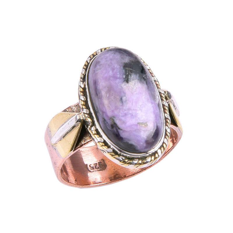 Natural Chaorite Gemstone Two Tone 925 Sterling Silver Jewelry Ring Size 8 d5U21