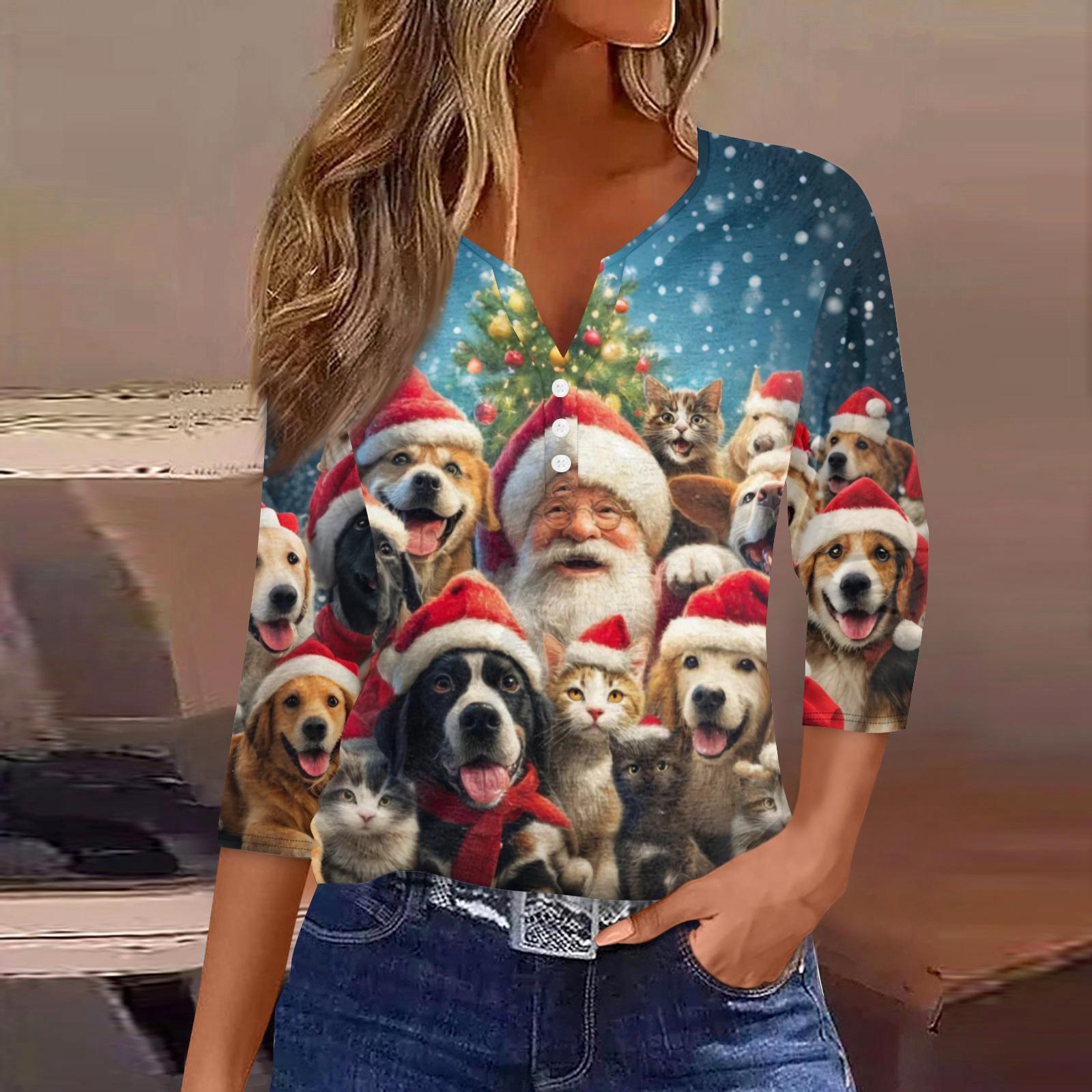 

Женская модная повседневная рождественская блузка с V-образным вырезом и рукавом три четверти, украшенная пуговицами XL винный