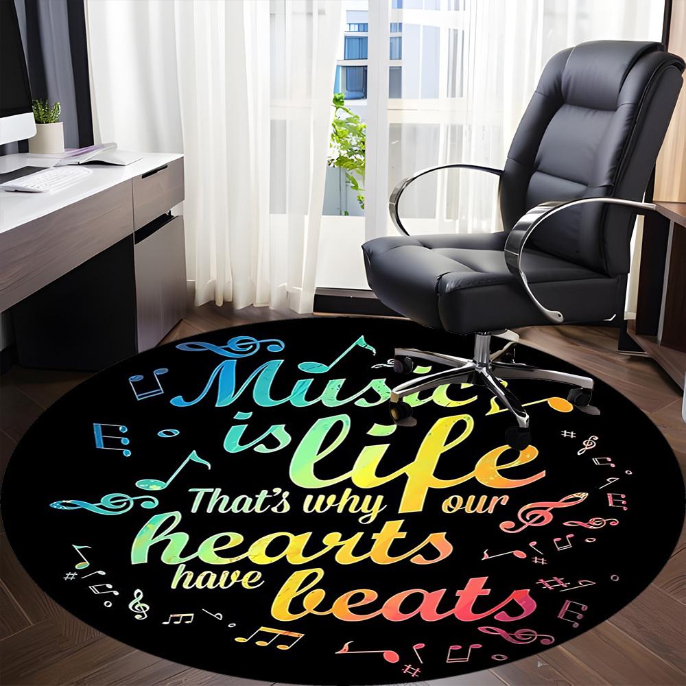 1pc Music Life Chair Carpet for Office, Round Polyester Mat, Indoor Decor for Office, Easycare Fabric, Washable Non-slip Area Carpet