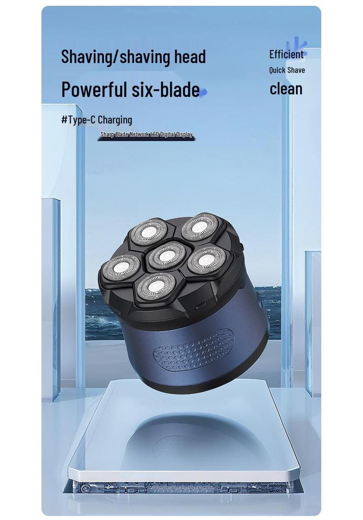 High-Power Magnetic Electric Shaver for Head & Beard with Six Blades