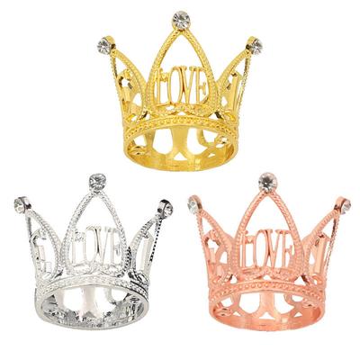 Original LOVE Flower Cake Decoration Children's Mini Birthday Crown Ornament Princess Golden Silver Crown