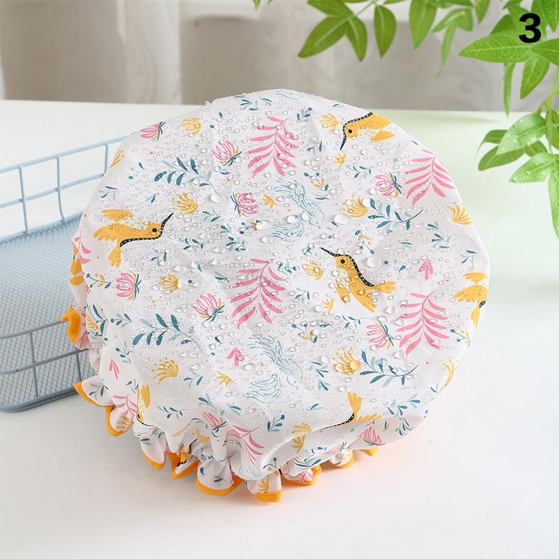 Hair Bonnet For Women Ladies Spa Salon Home Travel Use Flower Pattern Double Layer Shower Cap Waterproof Reusable Printed Bath