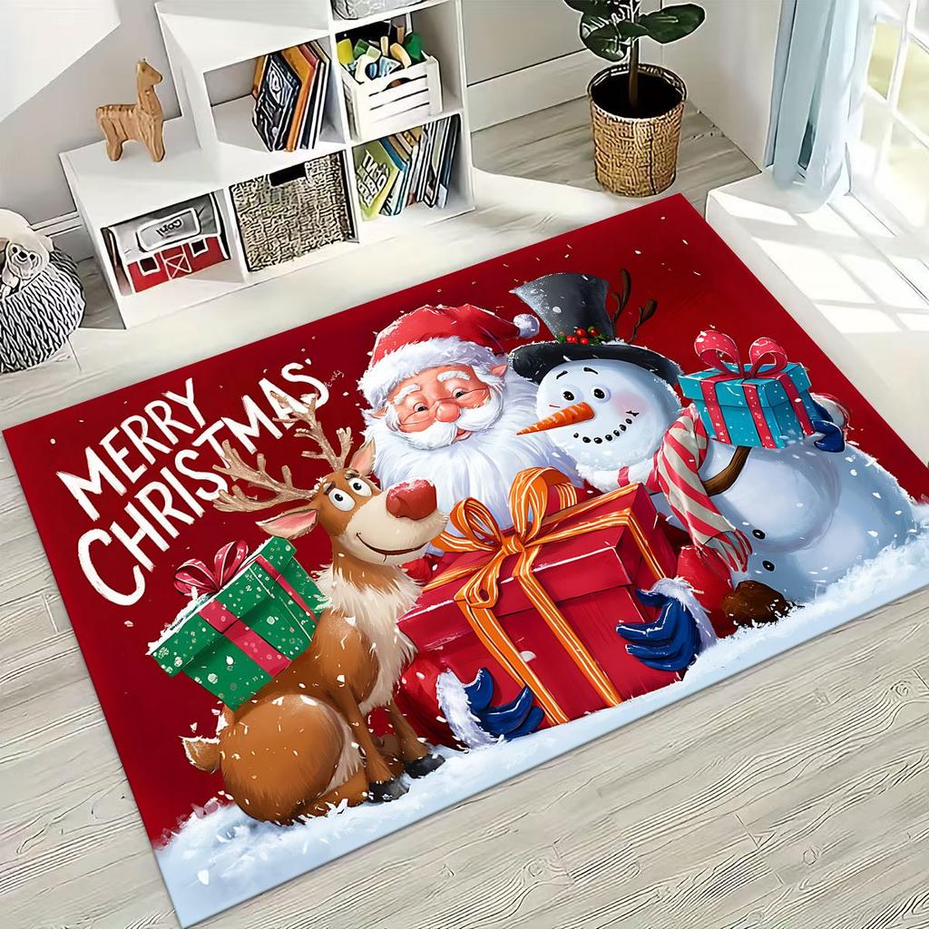Merry Christmas Tree Santa Claus Cartoon Happy New Year Gift Carpet Rug for Bedroom Living Room Sofa Home Doormat Decor,Non-slip