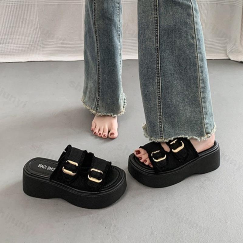 Fashion Summer Women Slippers Flats Platform Buckle Cowboy New Trend Sandals 2025 Designer Slingback Casual Woman Flip Flops Sandalias