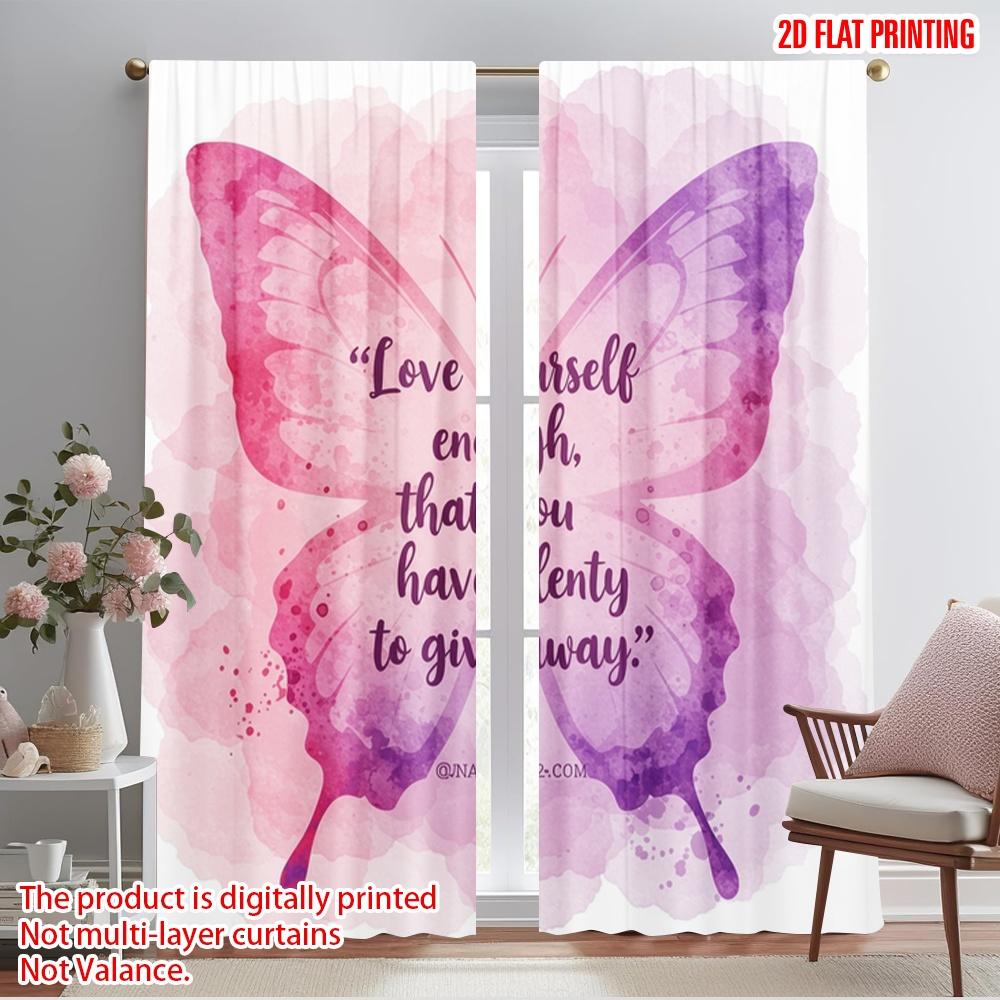 

2pcs 2D flat printing Curtain Butterfly Love Giving Polyester Without Electricity Birthday Party for Room bedroom wall decor 52.50×116.00 CM 2pcs