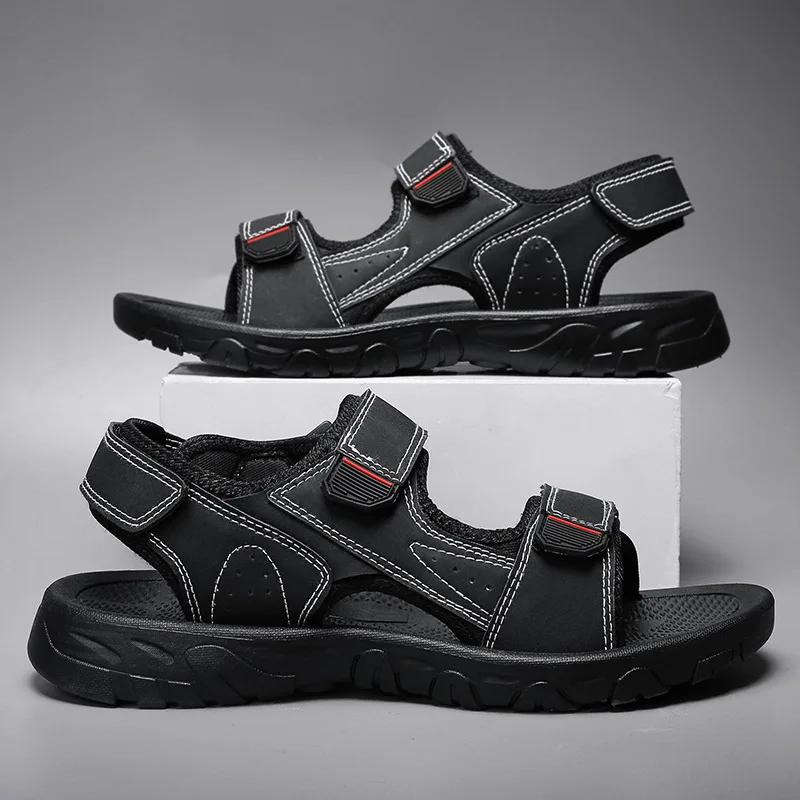 Outdoor Leather Men Sandals Summer Casual Shoes For Men Beach Sandals Soft Breathable Men Shoes Plus Size 38-47