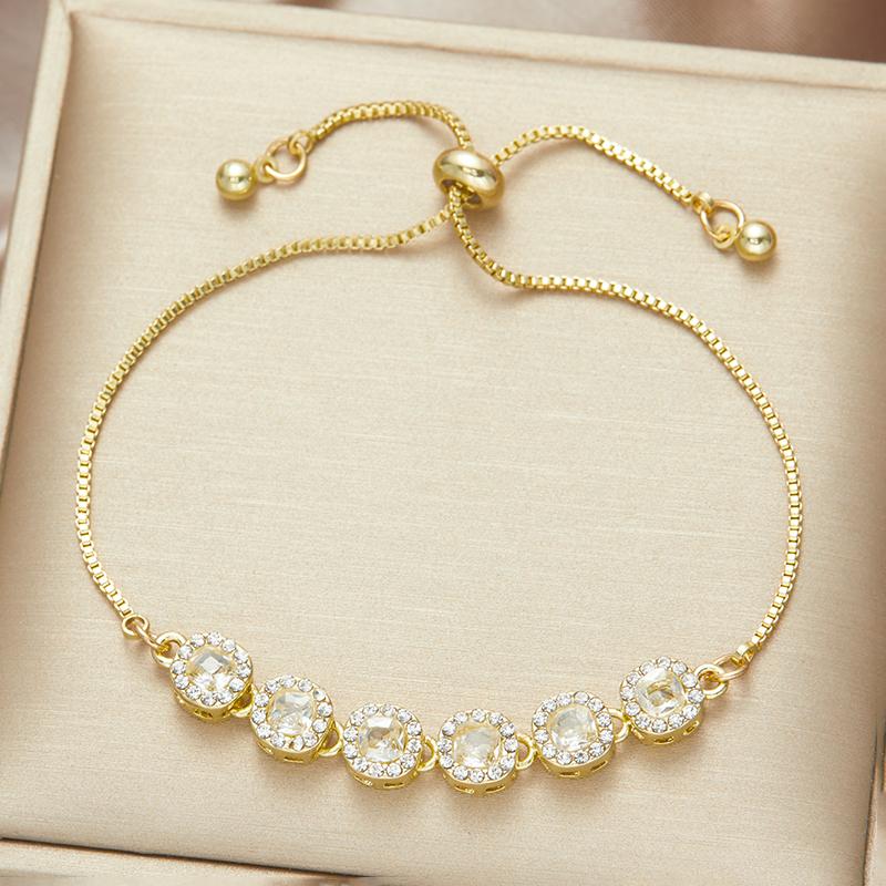 Korean Style New Luxury Crystal Cubic Zirconia Pendant Bracelet Women Round Shiny Rhinestone Bangle Zircon