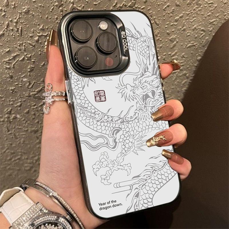 Luxury Dragon Totem Anti-drop Armour Case For iPhone 16 15 Pro Max 15 14 13 12 11 Pro XR XS 7 8 Plus Lens Protect Plating Cover
