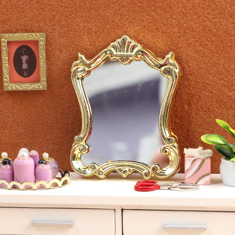 1:12 Dollhouse Miniature Gold-Trimmed Chic Mirror for Bedroom/Bathroom