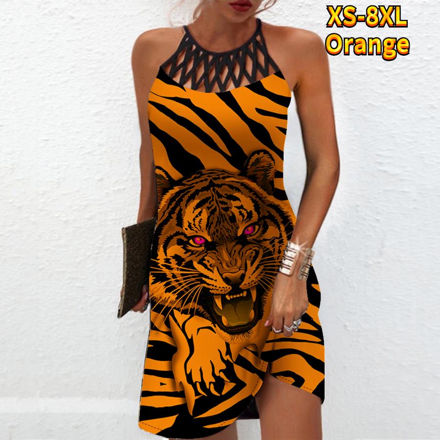 Sommer Mode Sexy Ärmelloses Kleid Weiche Casual 3D Tiger Print Kleid Ärmelloses Sling Kleid Sommer Hosenträger Kleid