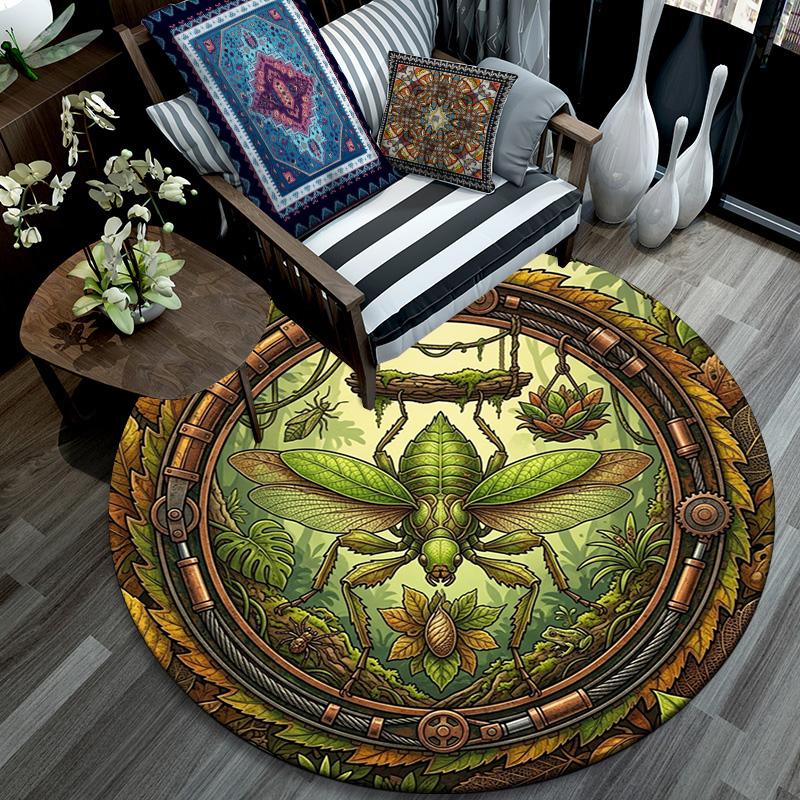 Steampunk Insect Jungle Round Area Rug Under Office Chairs Bedroom Living Room Home Decor 80cm x 80cm