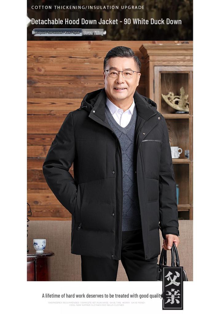 Northeast-Style Mid-Length Winter Down Jacket for Middle-Aged and Elderly Men - Plus Size