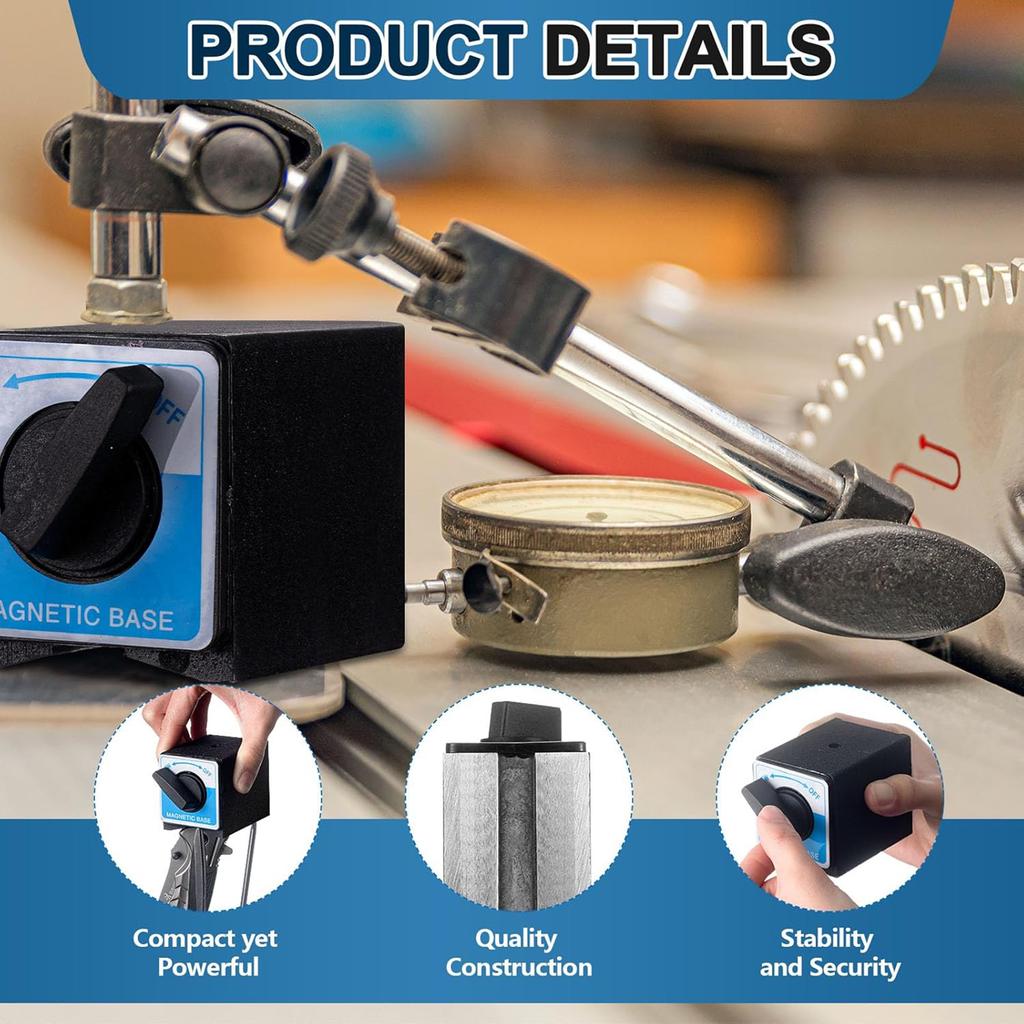 Portable Sturdy Magnetic Base Stands 8T 176Lbs Holding Power Plastic Thread Plastic Switches for Dials Indicators