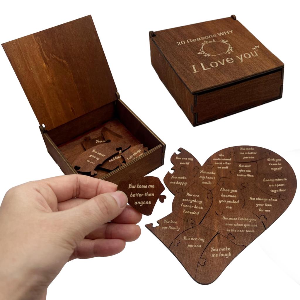 Romantic Heart Wooden Puzzle with Gift Box 20 Reasons Heart Puzzle for Him Her Valentines Anniversary Wedding