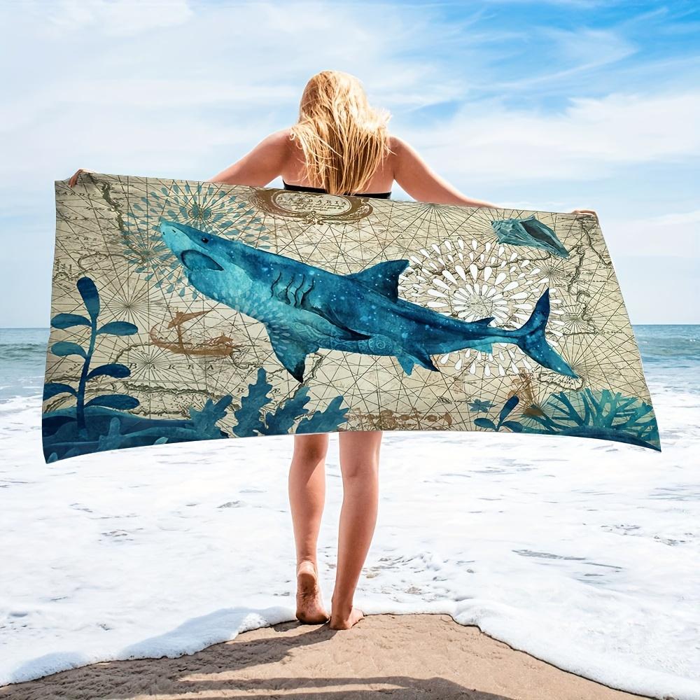 1pc Shark Pattern Beach Towel, Quick Drying Soft Absorbent Beach Towel, Microfiber Beach Blanket, For Outdoor Swimming Camping