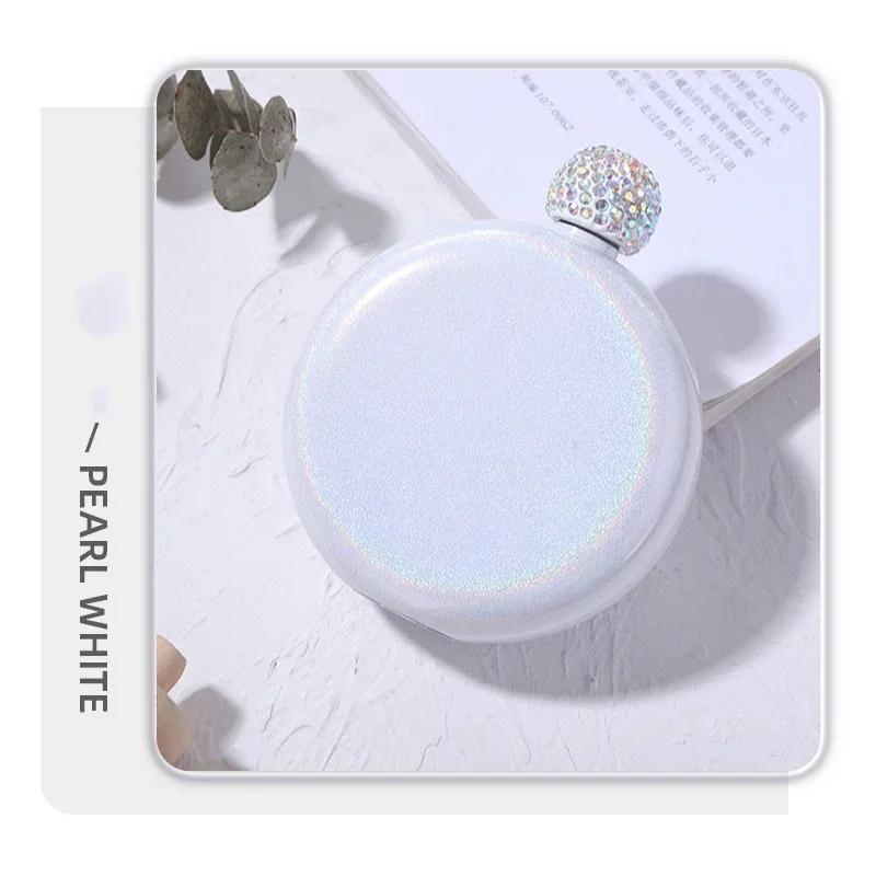 

Радужная круглая фляжка с двойными стенками, маленькая фляжка для ликера, забавная хрустальная фляжка из нержавеющей стали, переносная фляжка с хрустальной крышкой