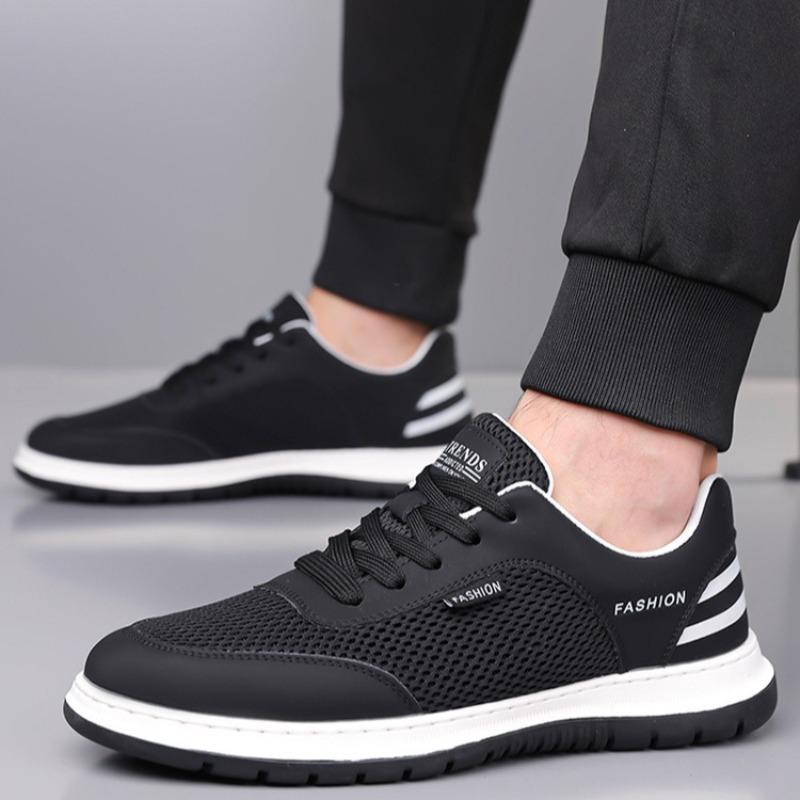 Fashion Men's Mesh Shoes Luxury Cowhide Hollow Out Leather Shoes Fashion Casual Sneaker for Men Breathable Running Shoes Tenis Masculino