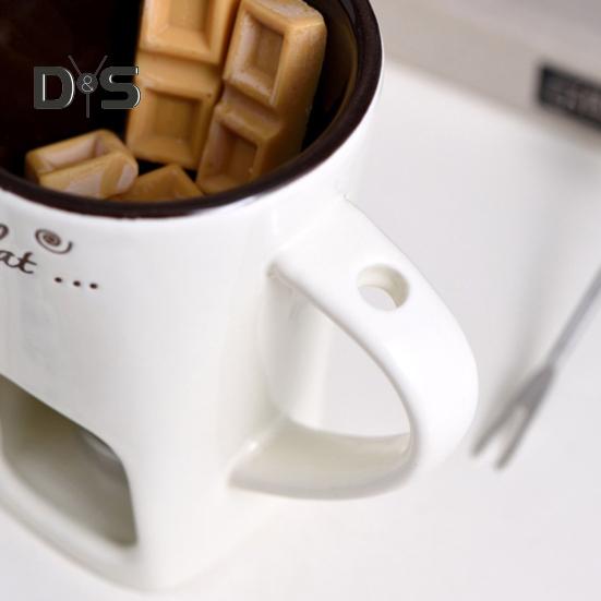 Schokoladenfondue-Becher mit Gabeln, Kerze, 130 ml, Keramik-Schokoladenschmelzbecher, Mini-Schmelztiegel für Butter, Geburtstags- und Hochzeitsgeschenke