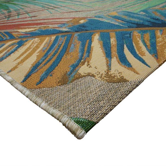 Tapis salon feuilles rouge multicolore 200x290