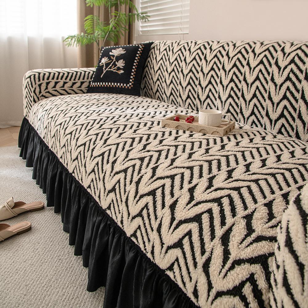 Shu Cotton Velvet Skirt Sofa Cover New Winter Plush Sofa Cover All-Inclusive Universal Anti-Cat Scratch Protective Cover