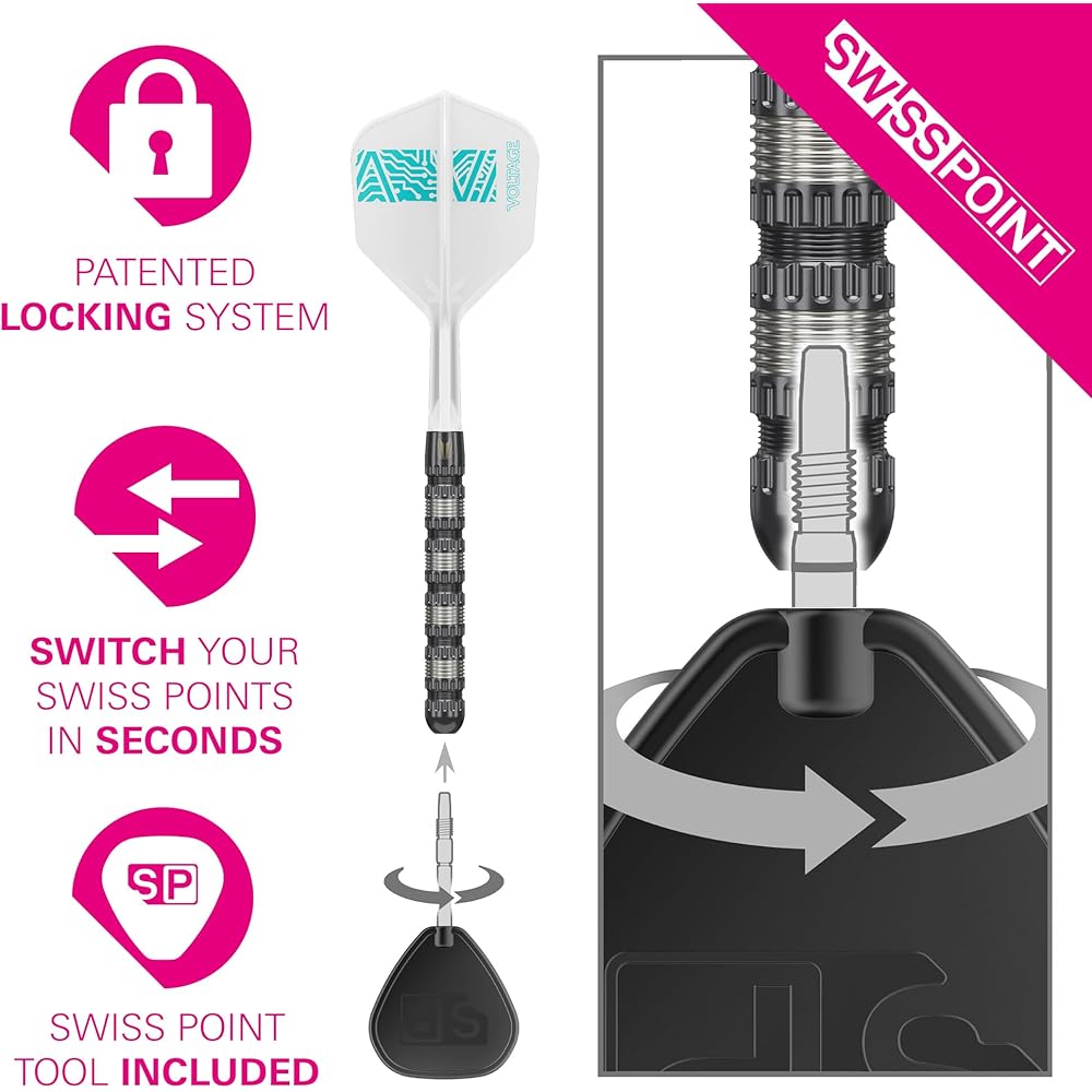 TARGET Darts Rob Cross 95K Steel Tip Swiss Point Darts, 95% Tungsten Darts with K Flex Flights, 22G | Voltage Darts, Player Edition Swiss Point K Flex