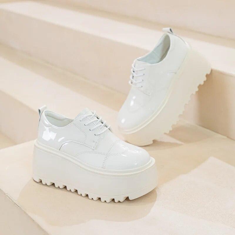 

Ботильоны Fujin на танкетке из лакированной микрофибры 8 см, туфли-лодочки из высококачественной кожи, весенняя женская модная осенняя обувь на платформе с мягкой подкладкой 39 белый