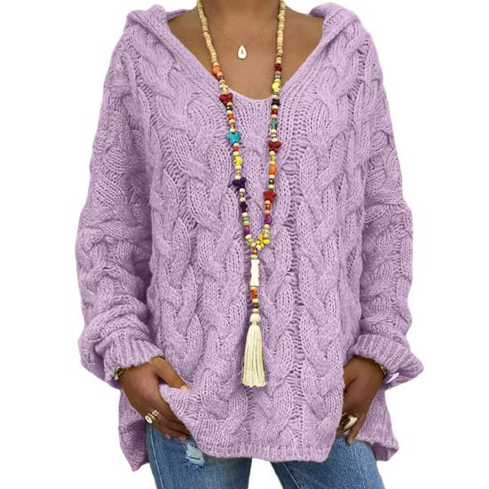 Knitted Hoodie Hooded Coldproof Thick Autumn Winter Solid Color Loose Sweater Jumper Female Clothing