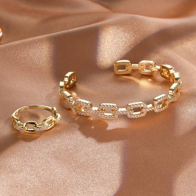 Set di Bracciale e Anello in Zirconia Cubica Lussuoso Squisito Adatto per l'Uso Quotidiano, Viaggio, Festa, Banchetto