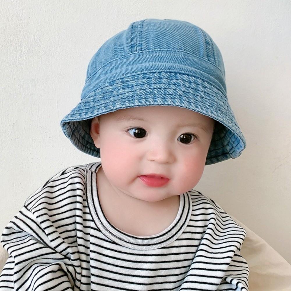 Cloth Baby Sun Hat Solid Color Children Fisherman Cap Comfortable Washed Denim Bucket Hat  Outdoor