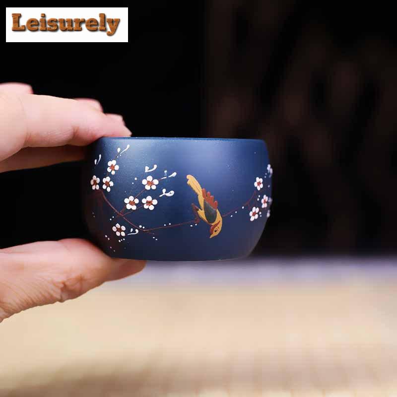 80ml Boutique Yixing Purple Clay Teacup Hand Painting Joyful Flower And Bird Master Cup Tasting Tea Bowl Small Mouth Cup Teaware