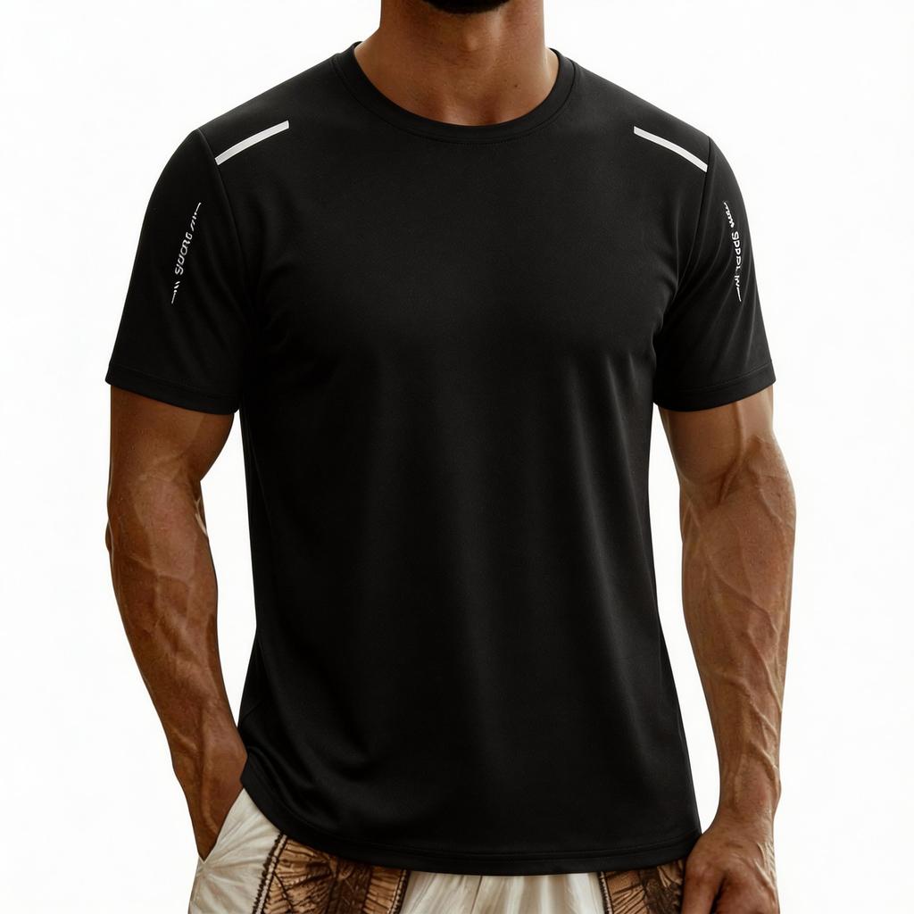 Men's Silk Short-sleeved T-shirt For Summer, Lightweight, Quick-drying, Mesh Pattern, Suitable For Sports And Fitness Activities.